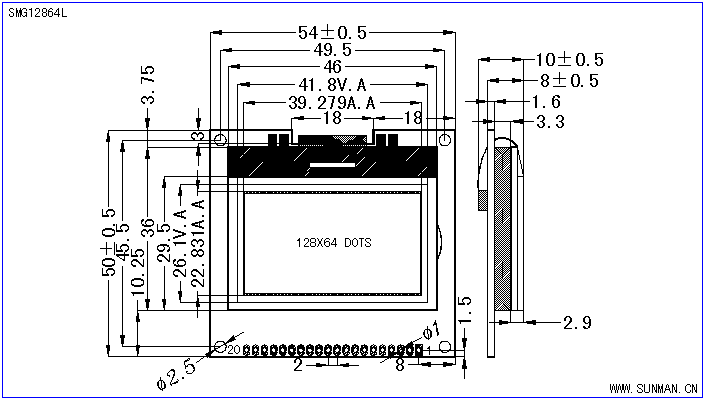 SMG12864L标准图形点阵液晶显示模块(LCM)的示意图片