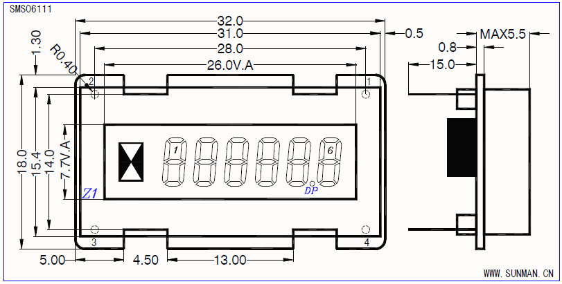 SMS06111标准段式液晶模块(LCM)的示意图片