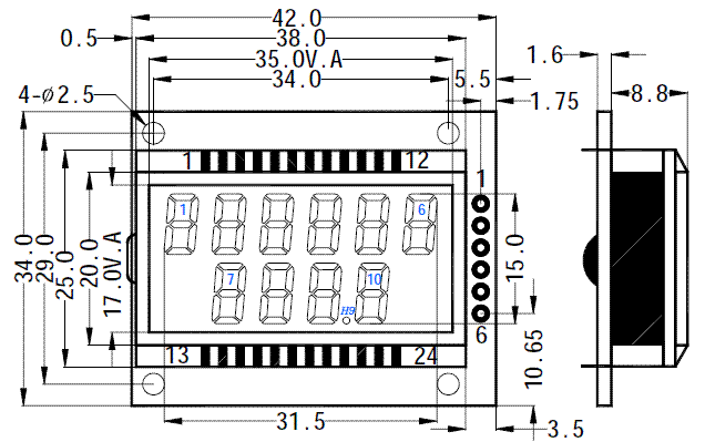 SMS1020A2标准段式液晶模块(LCM)的示意图片